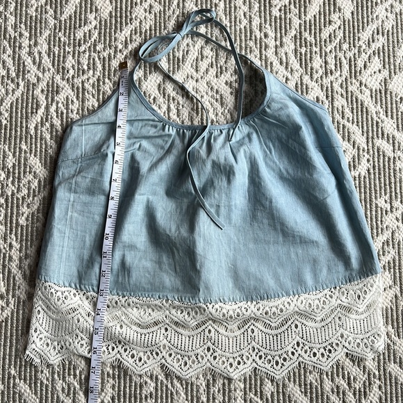 Miami Brand Chambray Halter Top w/ Lace - Picture 2 of 6